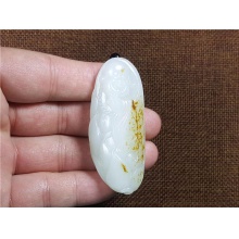 琪玉商城细腻油润撒金皮白玉籽料花开见佛挂件38.6克