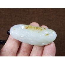 琪玉商城细腻油润撒金皮白玉籽料花开见佛挂件38.6克