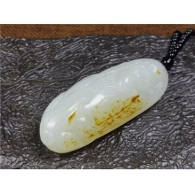 琪玉商城细腻油润撒金皮白玉籽料花开见佛挂件38.6克
