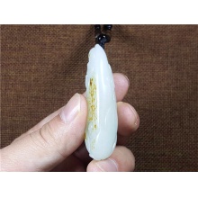 琪玉商城细腻油润撒金皮白玉籽料花开见佛挂件38.6克