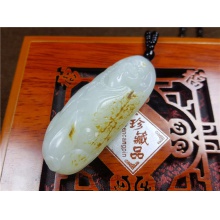 琪玉商城细腻油润撒金皮白玉籽料花开见佛挂件38.6克