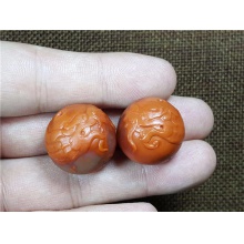 琪玉商城细腻完整南红玛瑙双龙戏珠配珠一对12.2克+14.2克