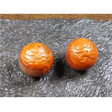 琪玉商城细腻完整南红玛瑙双龙戏珠配珠一对12.2克+14.2克