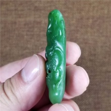 琪玉商城和田玉细腻油润菠菜绿碧玉仿古兽面挂件23.5克