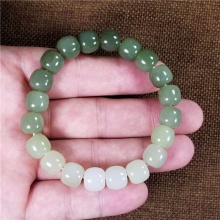 琪玉商城和田玉细腻油润渐变黄口老型珠10X11MM手链籽料34克