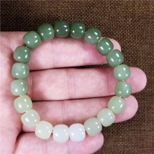 琪玉商城和田玉细腻油润渐变黄口老型珠10X11MM手链籽料34克
