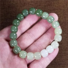 琪玉商城和田玉细腻油润渐变黄口老型珠10X11MM手链籽料34克