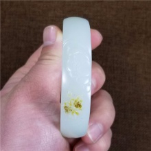 琪玉商城和田玉细腻油润一级脂白黄皮花开富贵白玉手镯86.5克