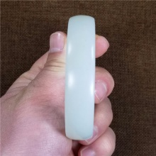 琪玉商城和田玉细腻油润一级脂白黄皮花开富贵白玉手镯86.5克