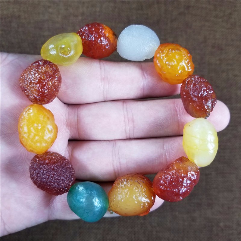 新疆阿拉善纯天然多彩糖心戈壁玛瑙手链