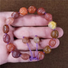 琪玉商城新疆早期地表纯天然戈壁玛瑙多彩红筋脉籽料手链一物一图