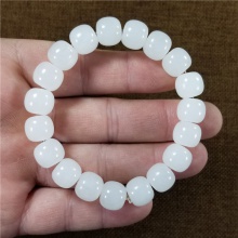 琪玉商城和田玉细腻油润一级白羊脂白玉级老型珠手链10X11MM42克