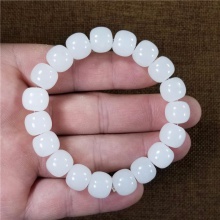 琪玉商城和田玉细腻油润一级白羊脂白玉级老型珠手链10X11MM42克