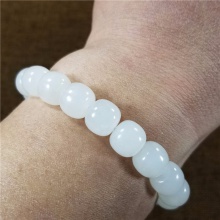 琪玉商城和田玉细腻油润一级白羊脂白玉级老型珠手链10X11MM42克