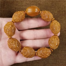 琪玉商城苏工精雕橄榄核雕财神高端文玩手串38.5克