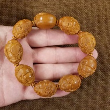 琪玉商城苏工精雕橄榄核雕财神高端文玩手串38.5克