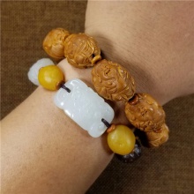 琪玉商城苏工精雕橄榄核雕财神高端文玩手串38.5克