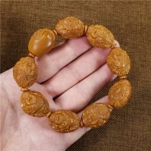 琪玉商城苏工精雕橄榄核雕财神高端文玩手串38.5克