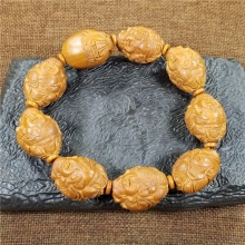 琪玉商城苏工精雕橄榄核雕财神高端文玩手串38.5克
