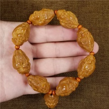 琪玉商城苏工精雕橄榄核雕财神高端文玩手串38.5克