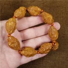 琪玉商城苏工精雕橄榄核雕财神高端文玩手串38.5克