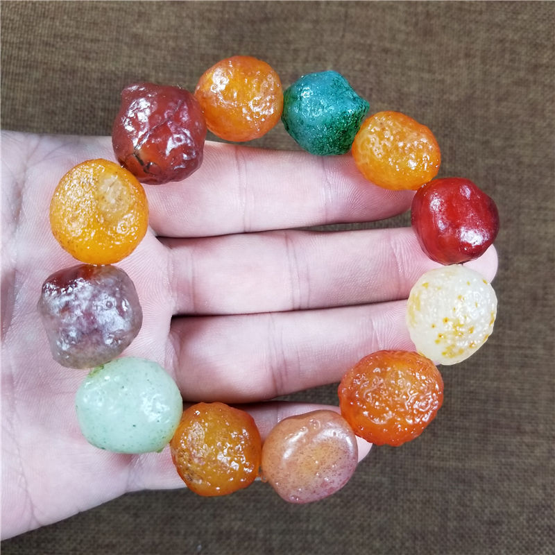 新疆阿拉善纯天然多彩糖心戈壁玛瑙手链